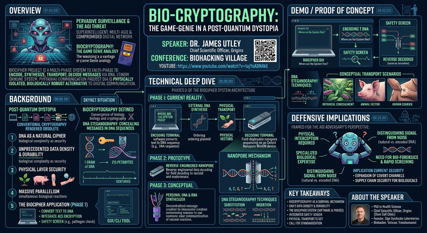 Visual summary for Bio-Cryptography is the Game-Genie in a post quantum dystopia by James Utley