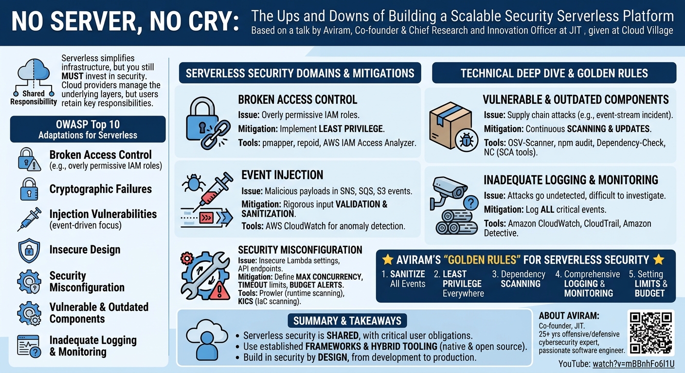 Visual summary for No Server, No Cry: the Ups and Downs of Building a Scalable Security Serverless Platform by Aviram