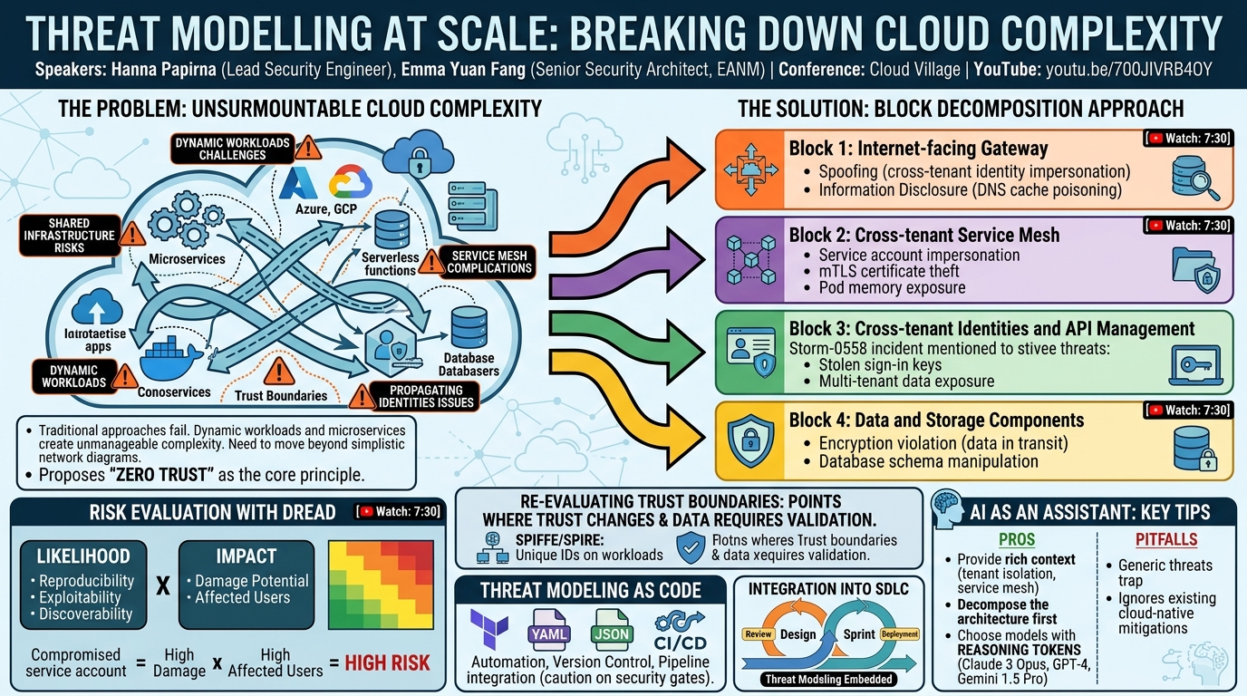 Visual summary for Threat Modelling at Scale: Breaking Down Cloud Complexity by Hanna Papirna, Emma Yuan Fang
