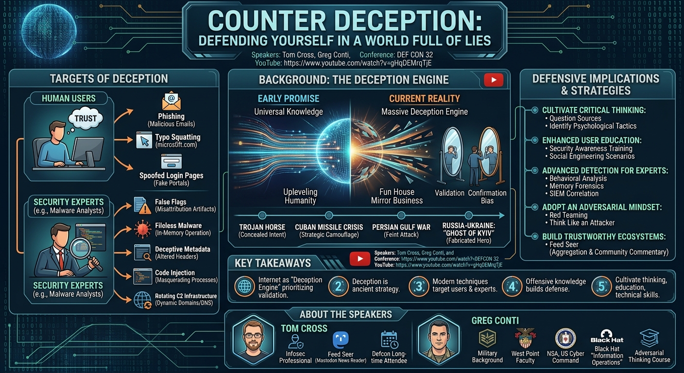 Visual summary for Counter Deception: Defending Yourself in a World Full of Lies by Tom Cross, Greg Conti