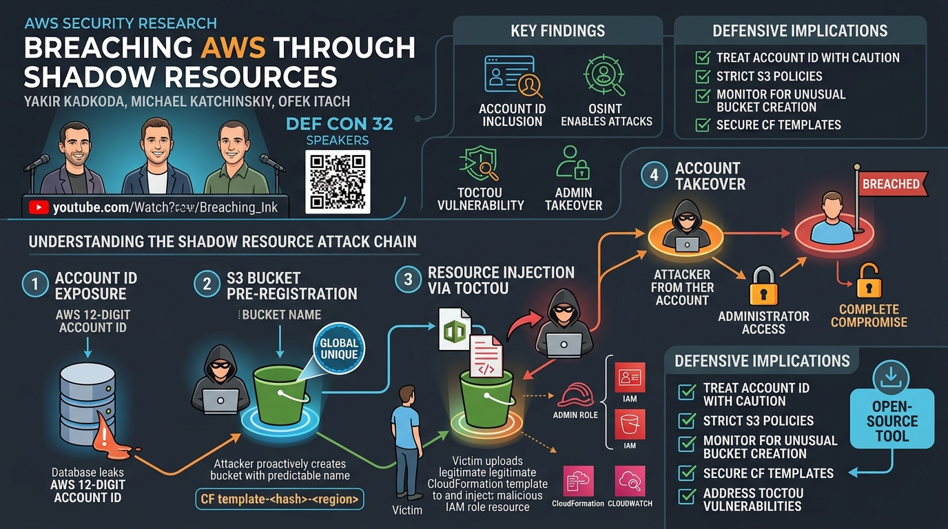 Visual summary for Breaching AWS Through Shadow Resources by Yakir Kadkoda, Michael Katchinskiy, Ofek Itach