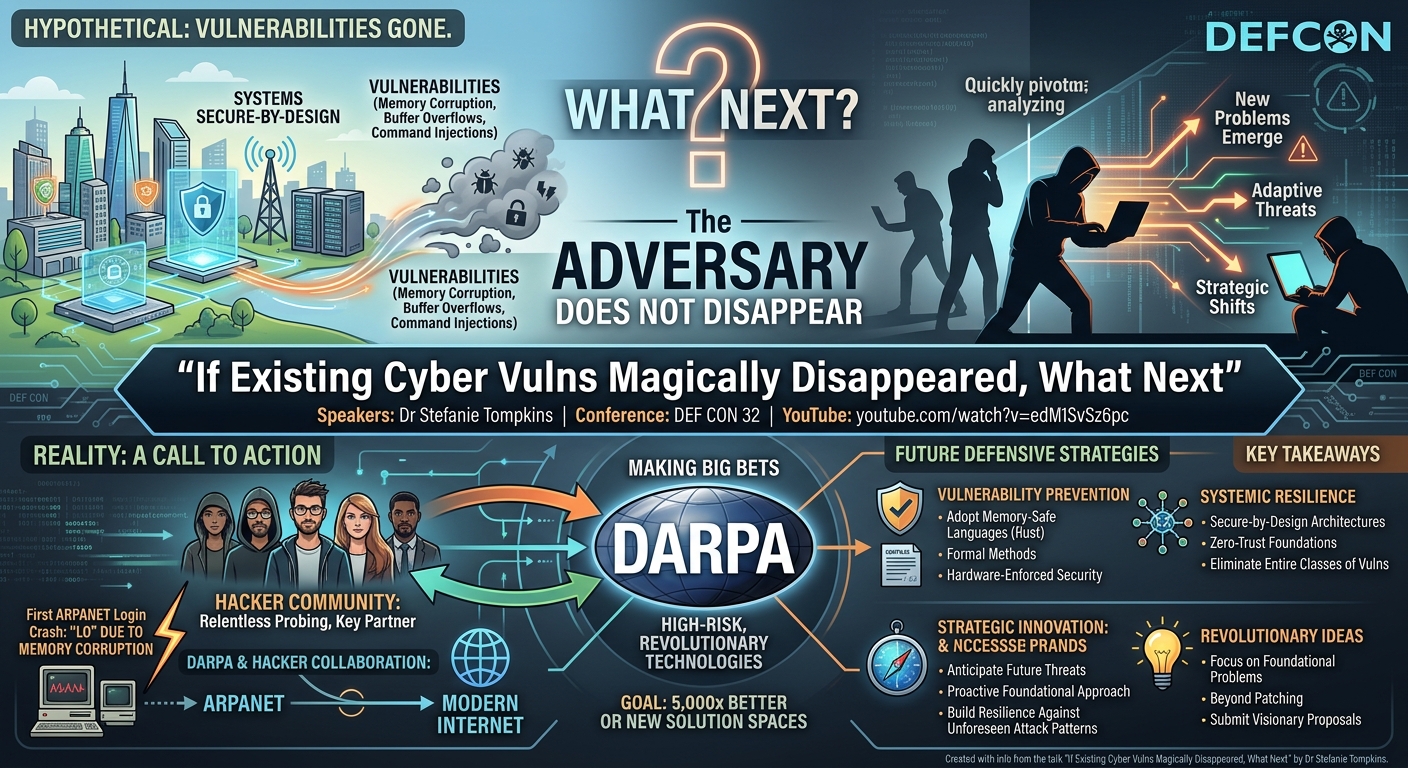 Visual summary for If Existing Cyber Vulns Magically Disappeared, What Next by Dr  Stefanie Tompkins