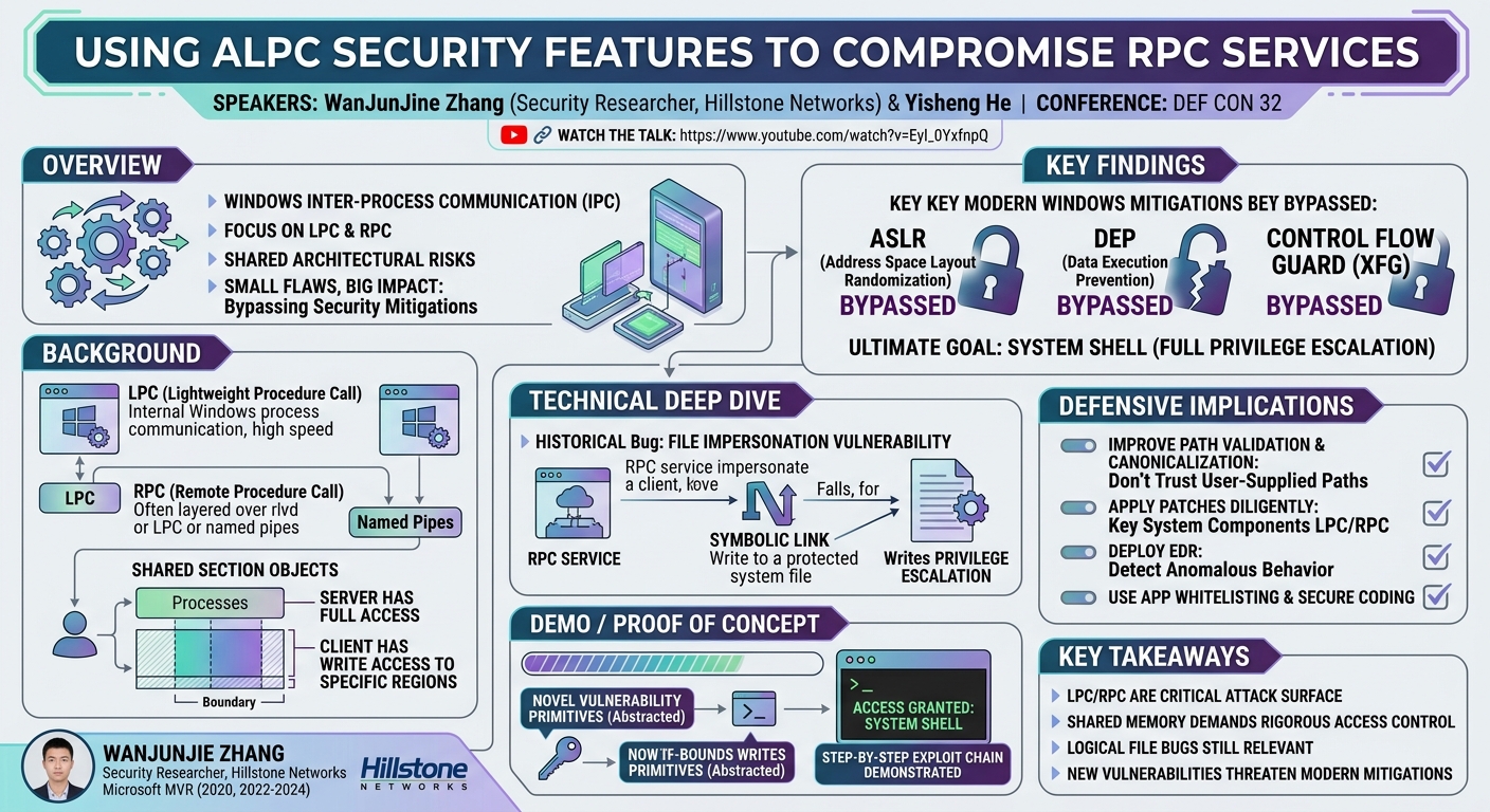 Visual summary for Using ALPC security features to compromise RPC services by WanJunJie Zhang, Yisheng He