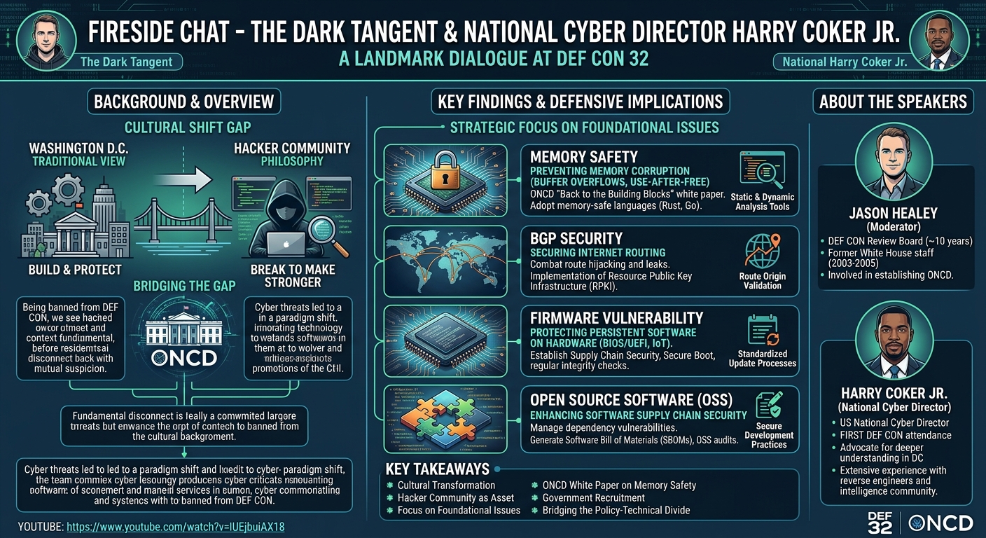 Visual summary for Fireside Chat - The Dark Tangent and National Cyber Director Harry Coker Jr. by The Dark Tangent, Harry Coker Jr.