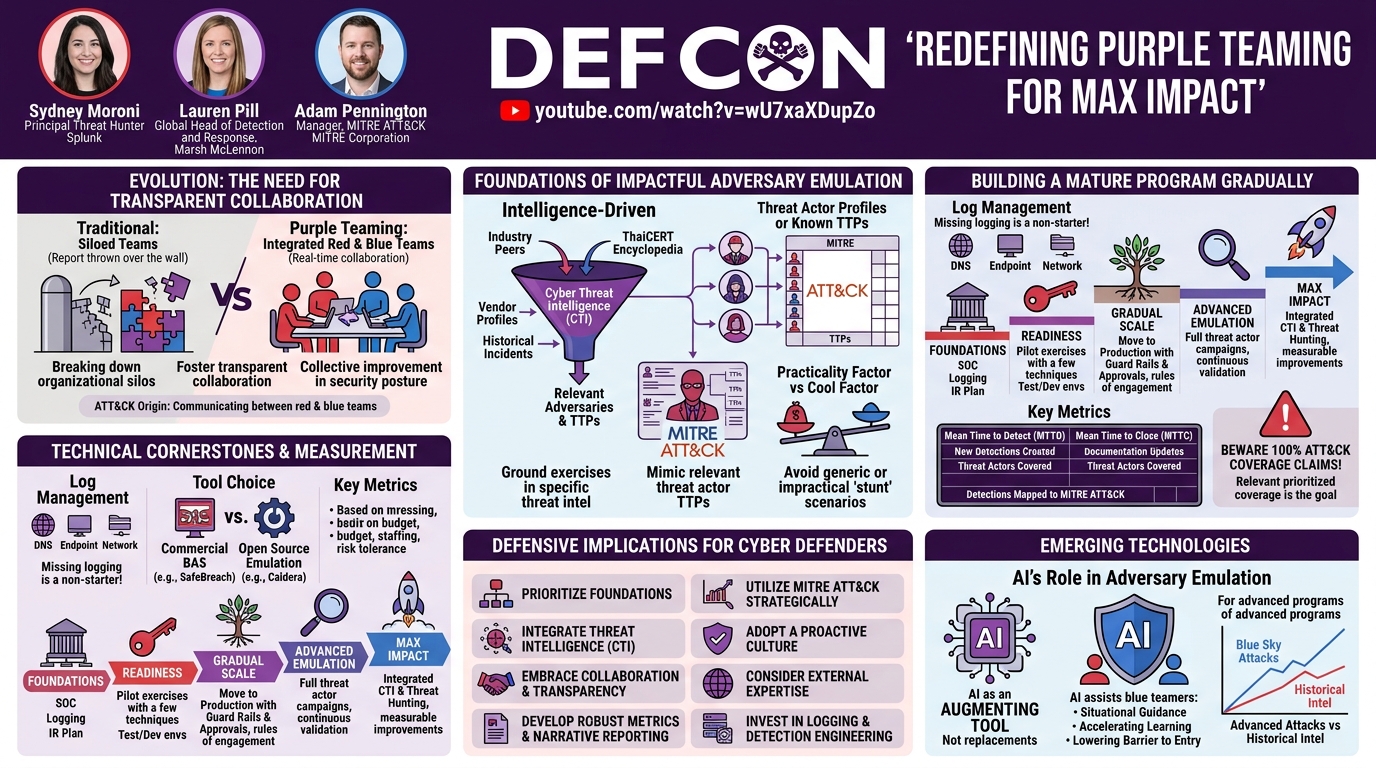 Visual summary for Redefining Purple Teaming for Max impact - A Pennington, S Marrone, L Proehl by Sydney Moroni, Lauren Pill
