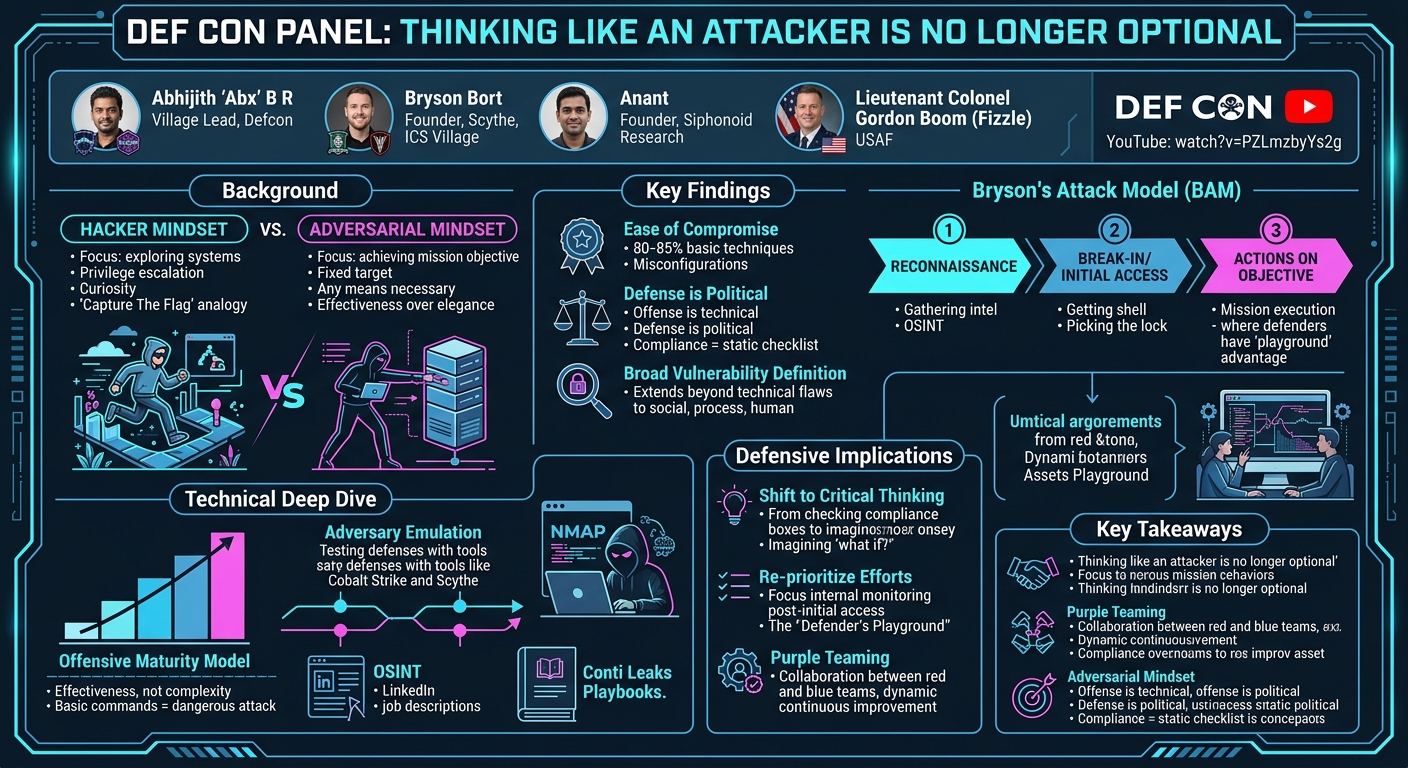 Visual summary for Thinking like an attacker is no longer optional by Abhijith 'Abx' B R, Keenan Skelly