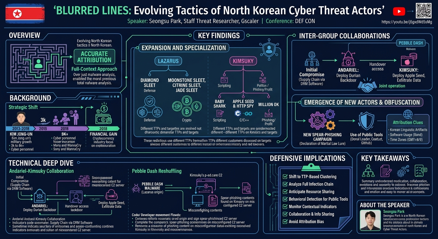 Visual summary for Blurred Lines: Evolving Tactics of North Korean Cyber Threat Actors by Seongsu Park