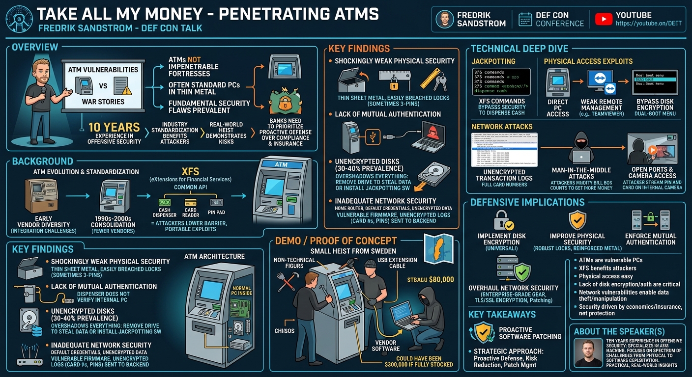 Visual summary for Take all my money - penetrating ATMs by Fredrik Sandstom