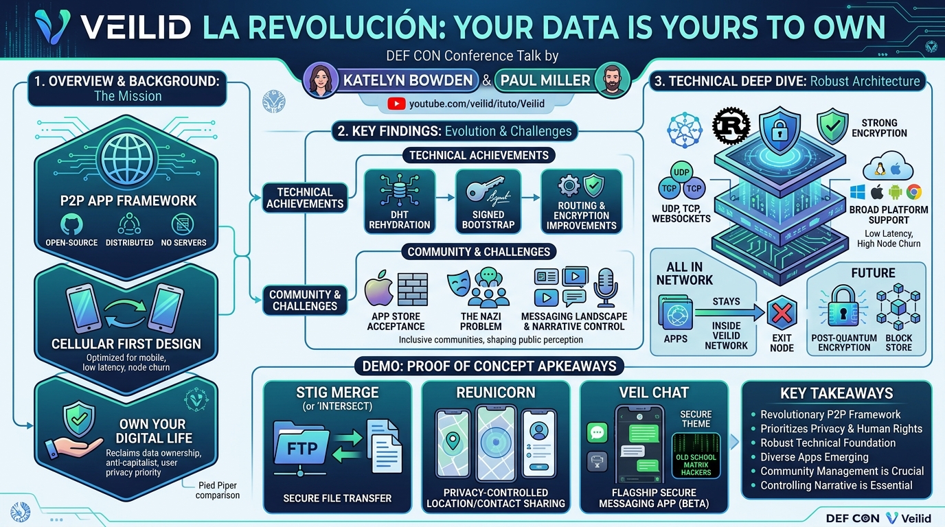 Visual summary for Veilid la revoluçion : Your data is yours to own by Katelyn Bowden, Paul Miller