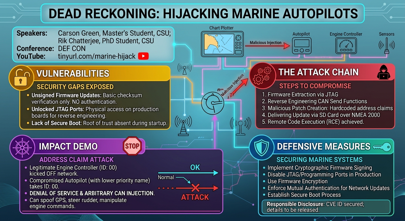 Visual summary for Dead Reckoning: Hijacking Marine Autopilots by Carson Green, Rik Chatterjee