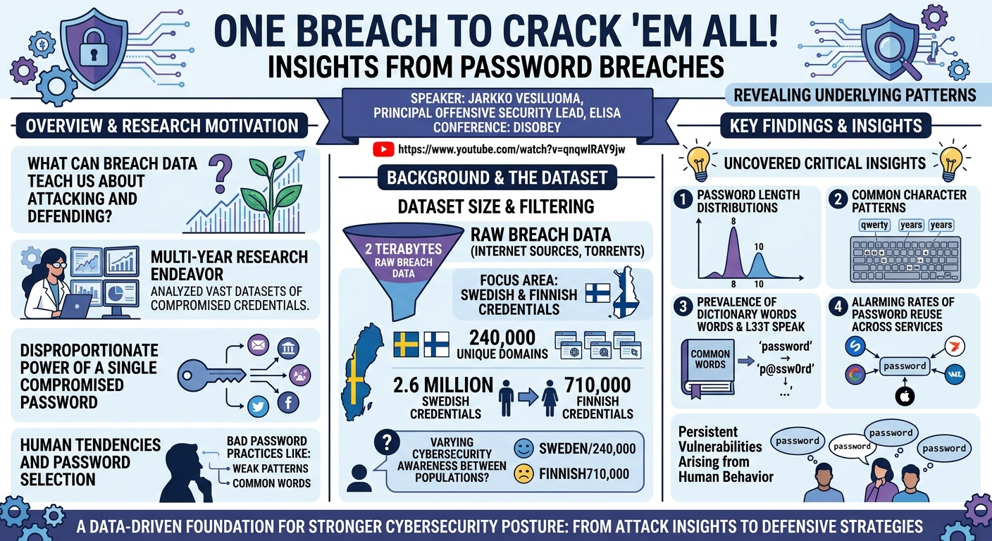 Visual summary for One Breach to Crack 'Em All! Insights from Password Breaches - Jarkko Vesiluoma by Jarkko Vesiluoma