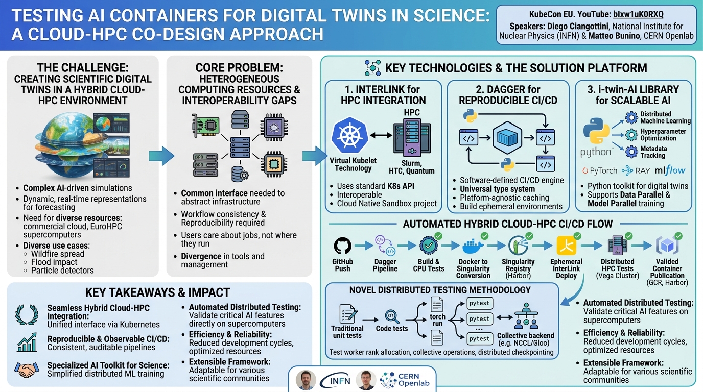 Visual summary for Testing AI Containers for Digital Twins in Science: A Cloud-HPC... Matteo Bunino & Diego Ciangottini by Matteo Bunino, Diego Ciangottini