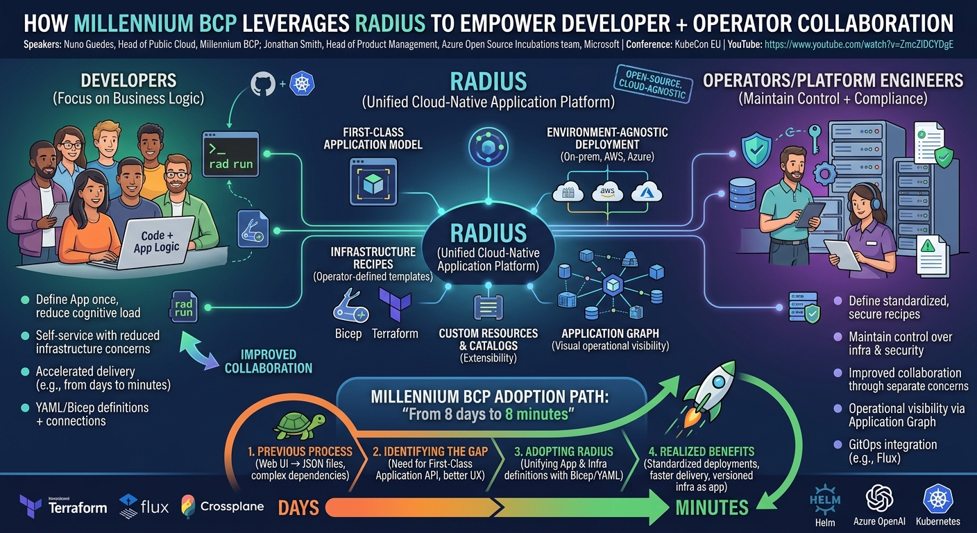 Visual summary for How Millennium Bcp Leverages Radius To Empower Developer + Operator... Nuno Guedes & Jonathan Smith by Nuno Guedes, Jonathan Smith