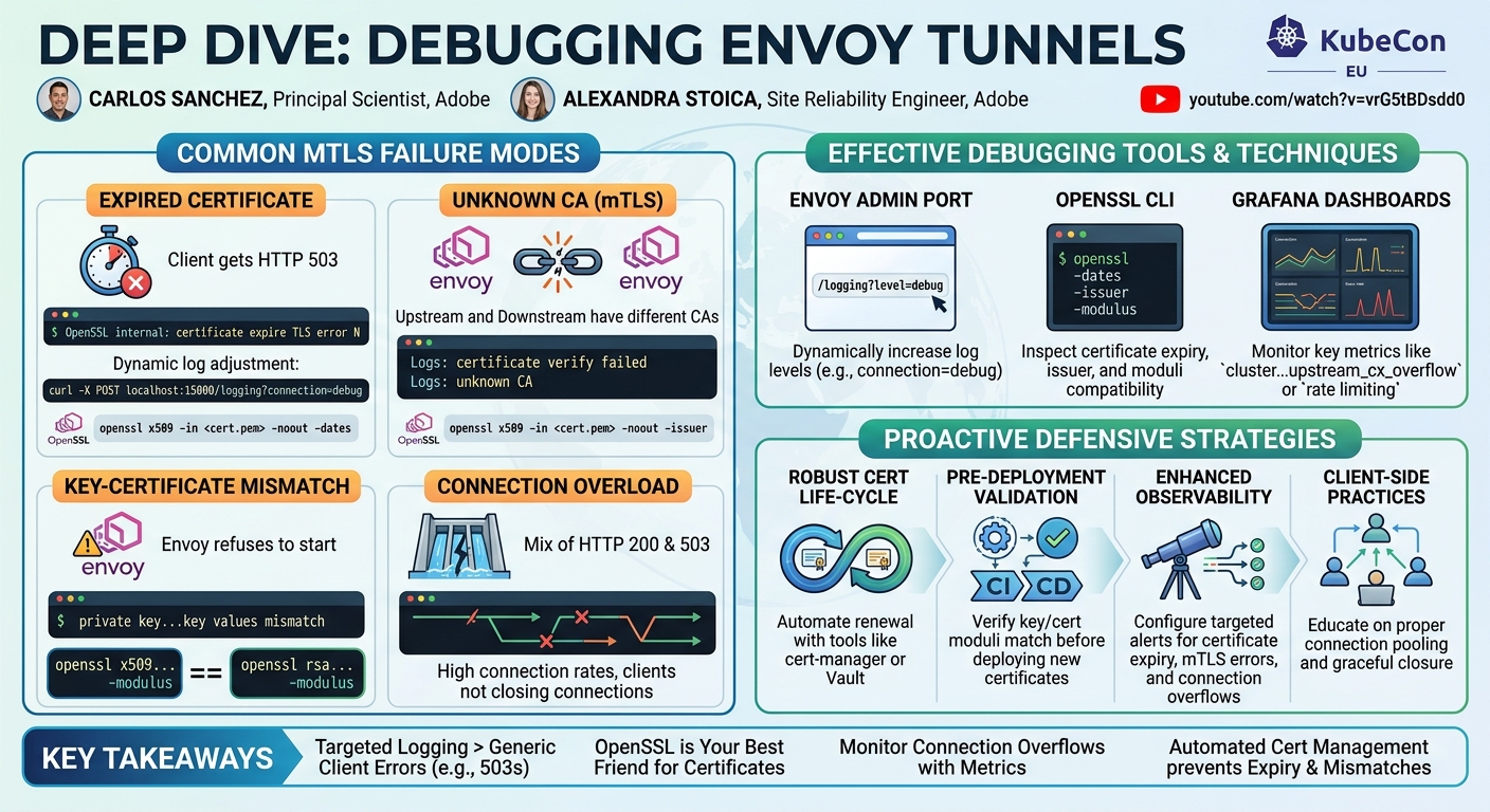 Visual summary for Debugging Envoy Tunnels: A Deep Dive - Carlos Sanchez & Alexandra Stoica, Adobe by Carlos Sanchez, Alexandra Stoica, Adobe