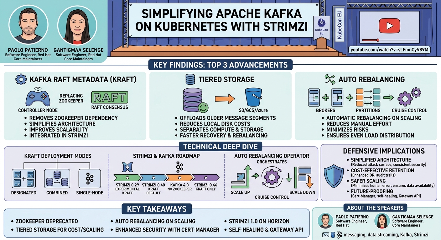 Visual summary for Simplifying Apache Kafka on Kubernetes With Strimzi - Paolo Patierno & Gantigmaa Selenge, Red Hat by Paolo Patierno, Gantigmaa Selenge, Red Hat