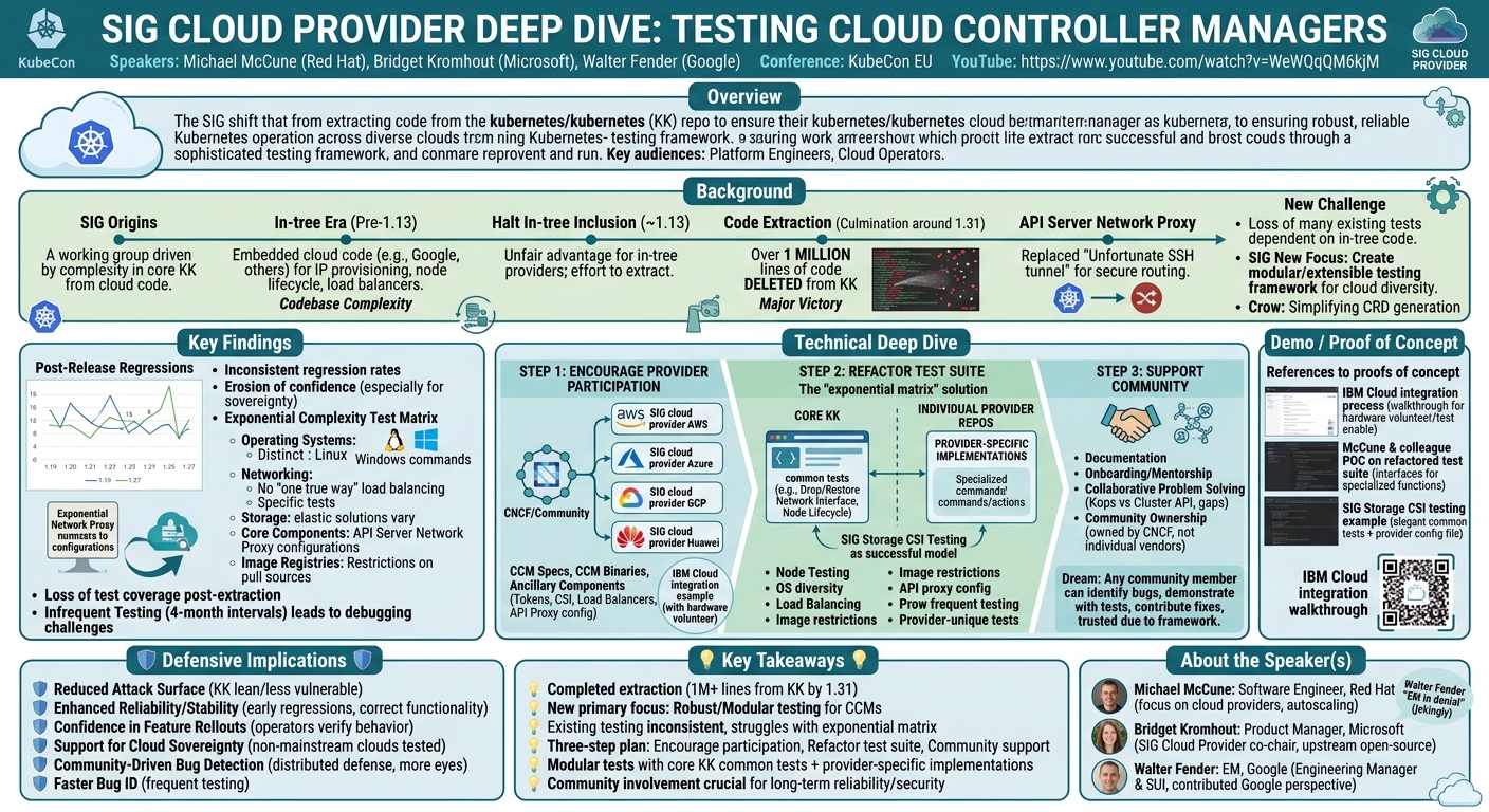 Visual summary for SIG Cloud Provider Deep Dive: Testing Cloud Cont... Michael McCune, Bridget Kromhout & Walter Fender by Michael McCune, Bridget Kromhout, Walter Fender