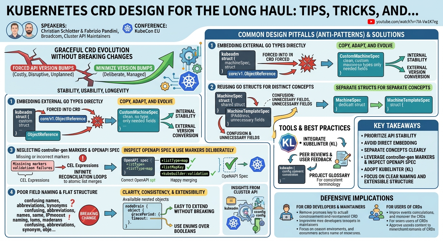Visual summary for Kubernetes CRD Design for the Long Haul: Tips, Tricks, and... Christian Schlotter & Fabrizio Pandini by Christian Schlotter, Fabrizio Pandini