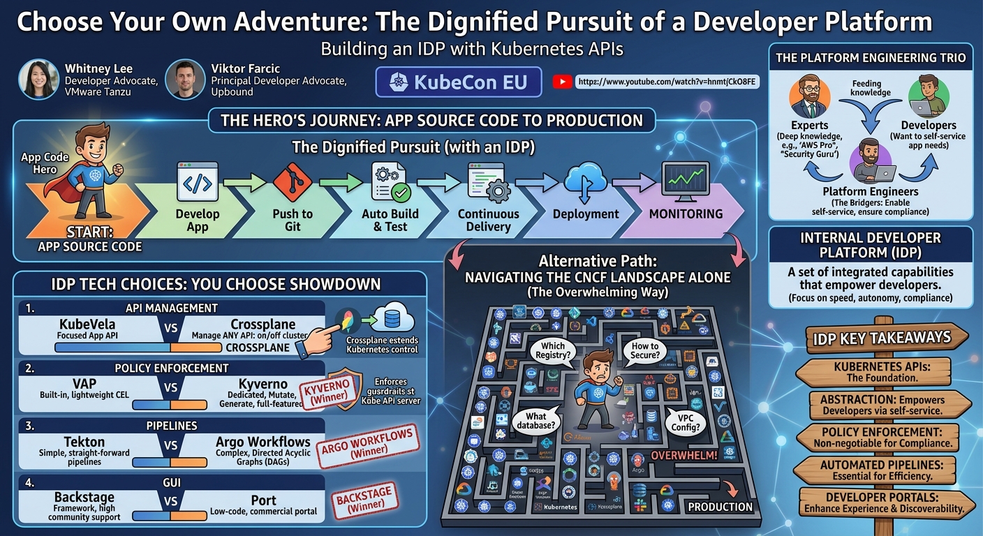 Visual summary for Choose Your Own Adventure: The Dignified Pursuit of a Developer Platf... Whitney Lee & Viktor Farcic by Whitney Lee, Viktor Farcic