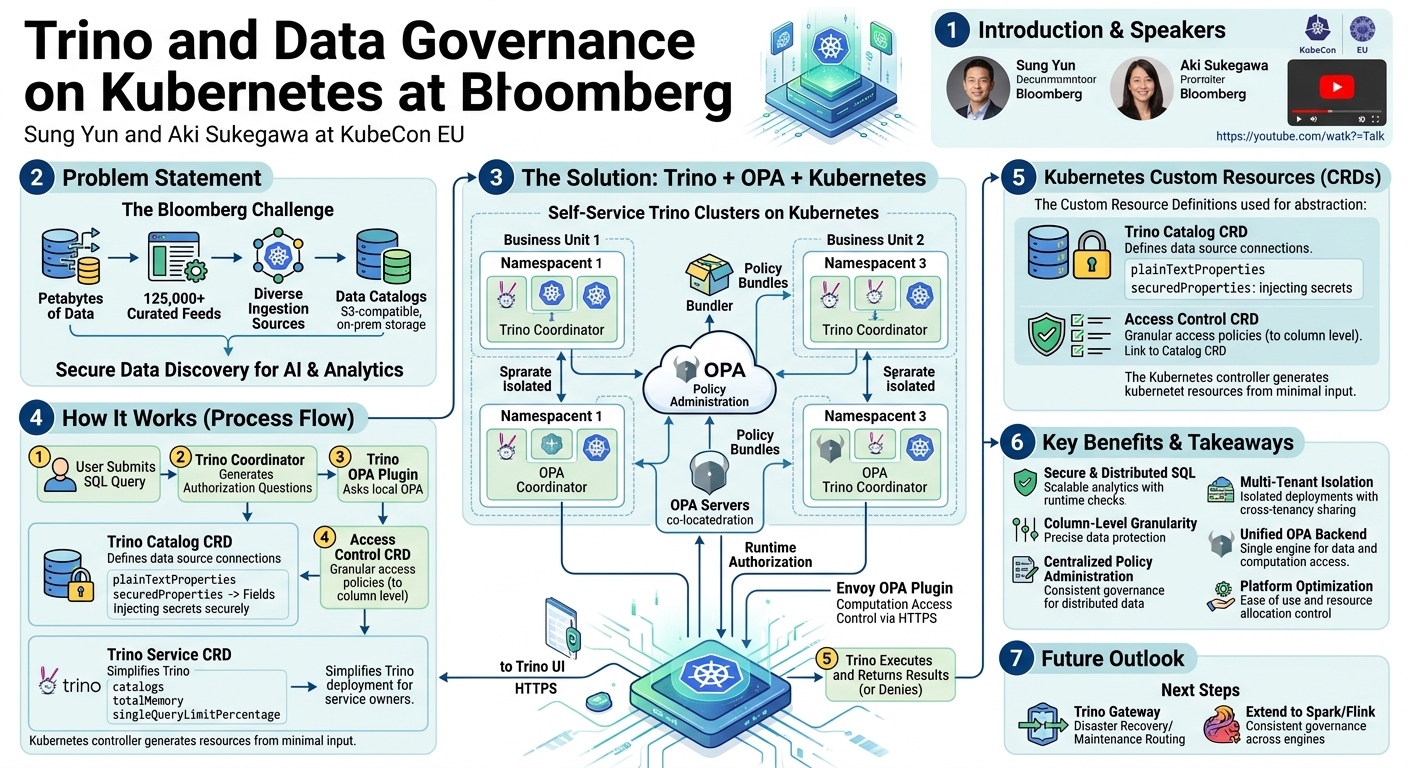 Visual summary for Trino and Data Governance on Kubernetes - Sung Yun & Aki Sukegawa, Bloomberg by Sung Yun, Aki Sukegawa, Bloomberg