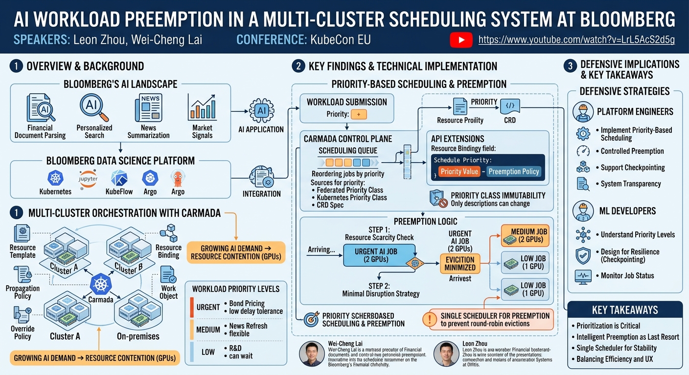 Visual summary for AI Workload Preemption in a Multi-Cluster Scheduling System at Bloomberg - Leon Zhou & Wei-Cheng Lai by Leon Zhou, Wei-Cheng Lai