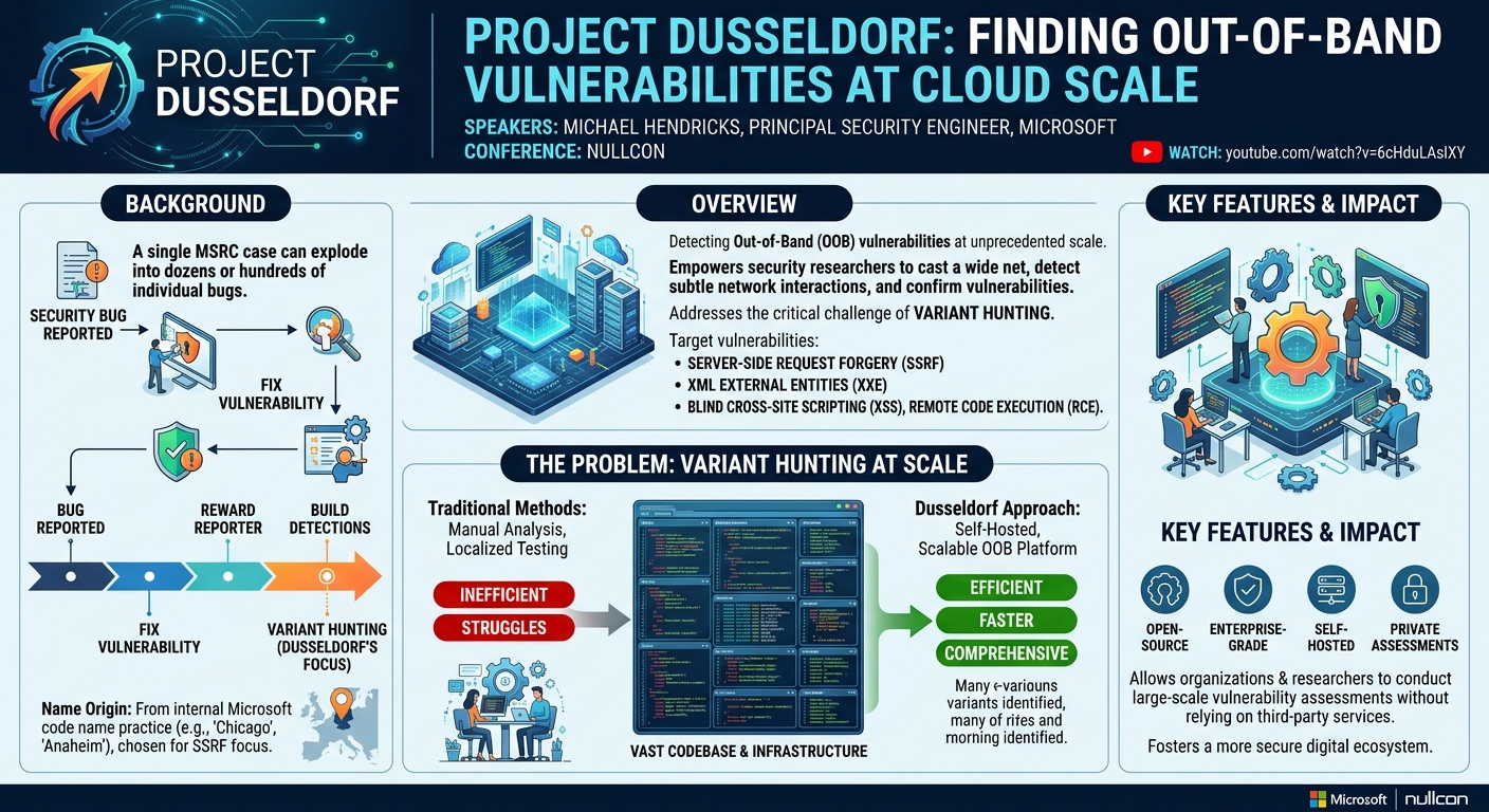 Visual summary for Project Dusseldorf: Finding Out-Of-Band Vulnerabilities At Cloud Scale - Michael by Michael