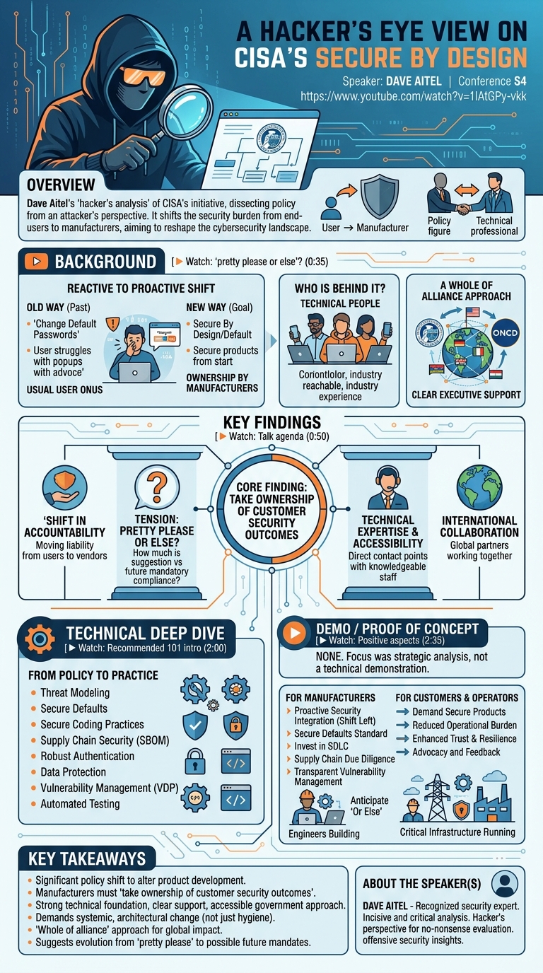 Visual summary for A Hacker's Eye View On CISA's Secure By Design by Dave Aitel