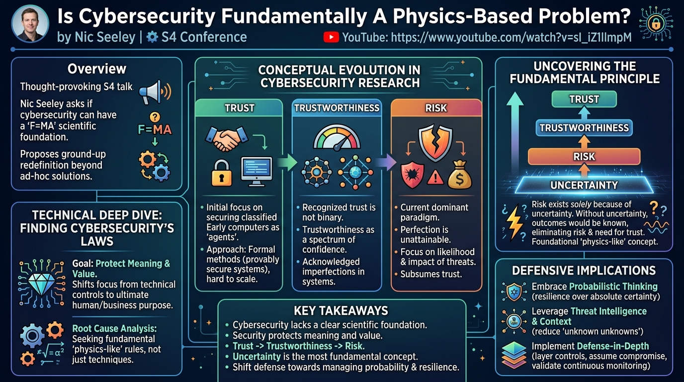 Visual summary for Is Cybersecurity Fundamentally A Physics-Based Problem? by Nic Seeley