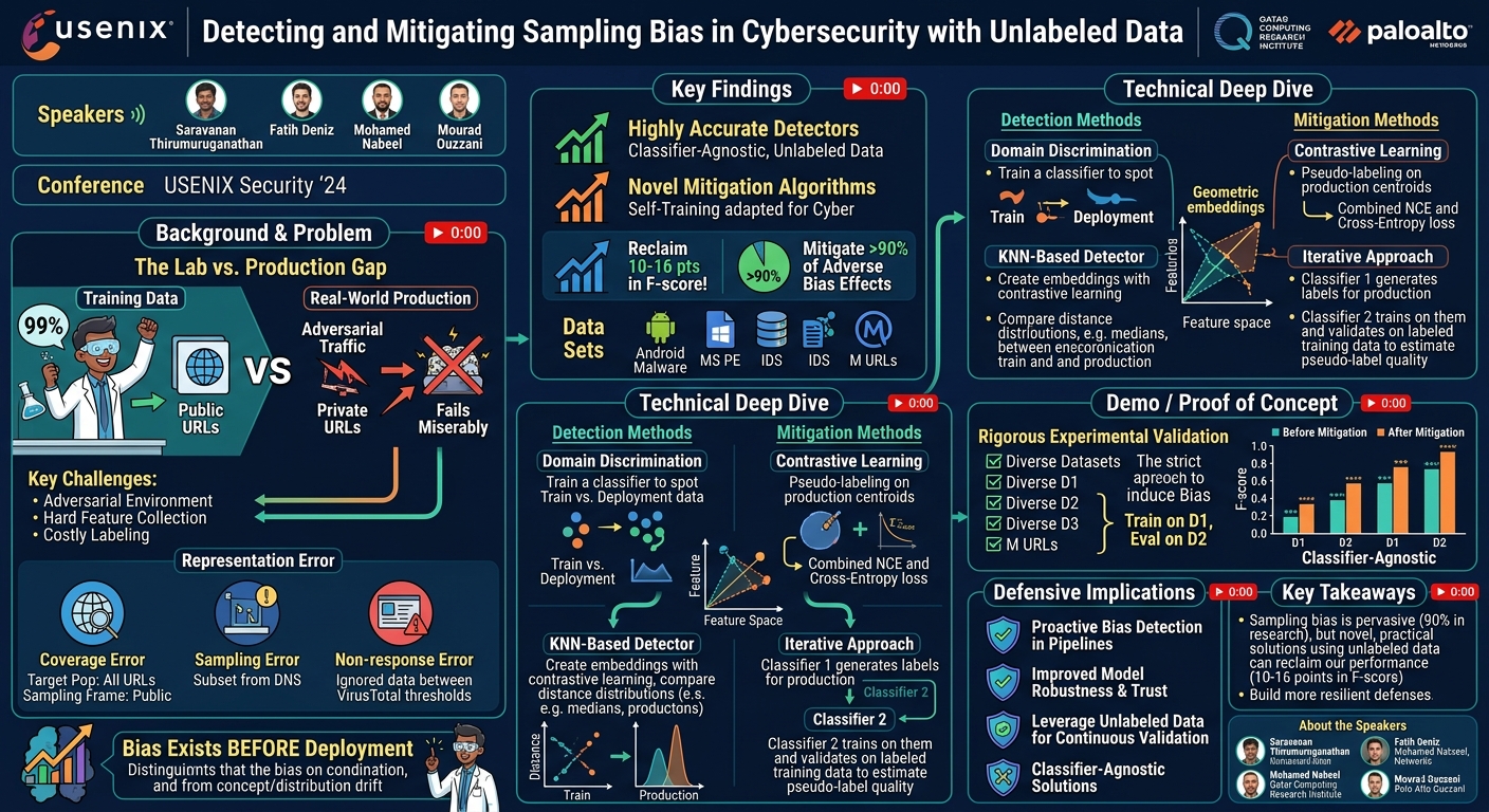 Visual summary for Detecting and Mitigating Sampling Bias in Cybersecurity with Unlabeled Data by Saravanan Thirumuruganathan, Fatih Deniz, Mohamed Nabeel, Mourad Ouzzani