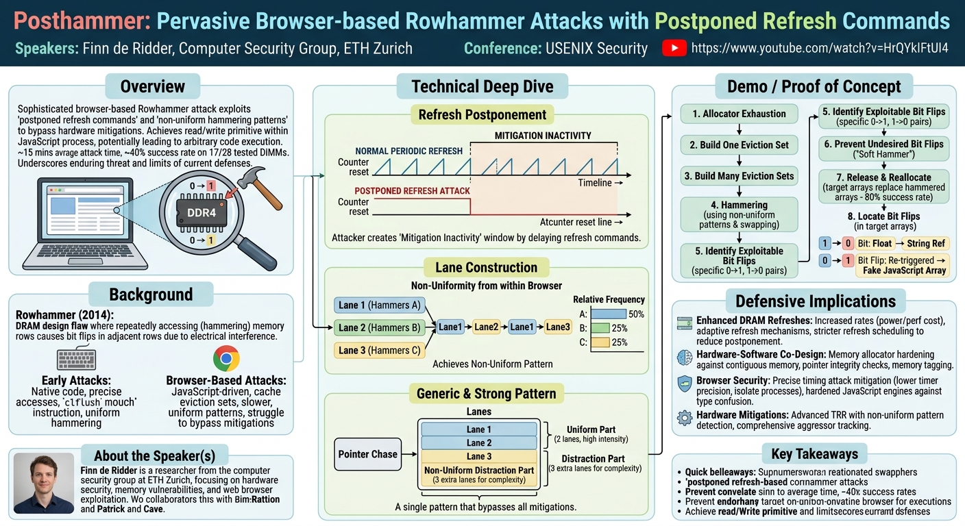 Visual summary for Posthammer: Pervasive Browser-based Rowhammer Attacks with Postponed Refresh Commands by Finn de Ridder