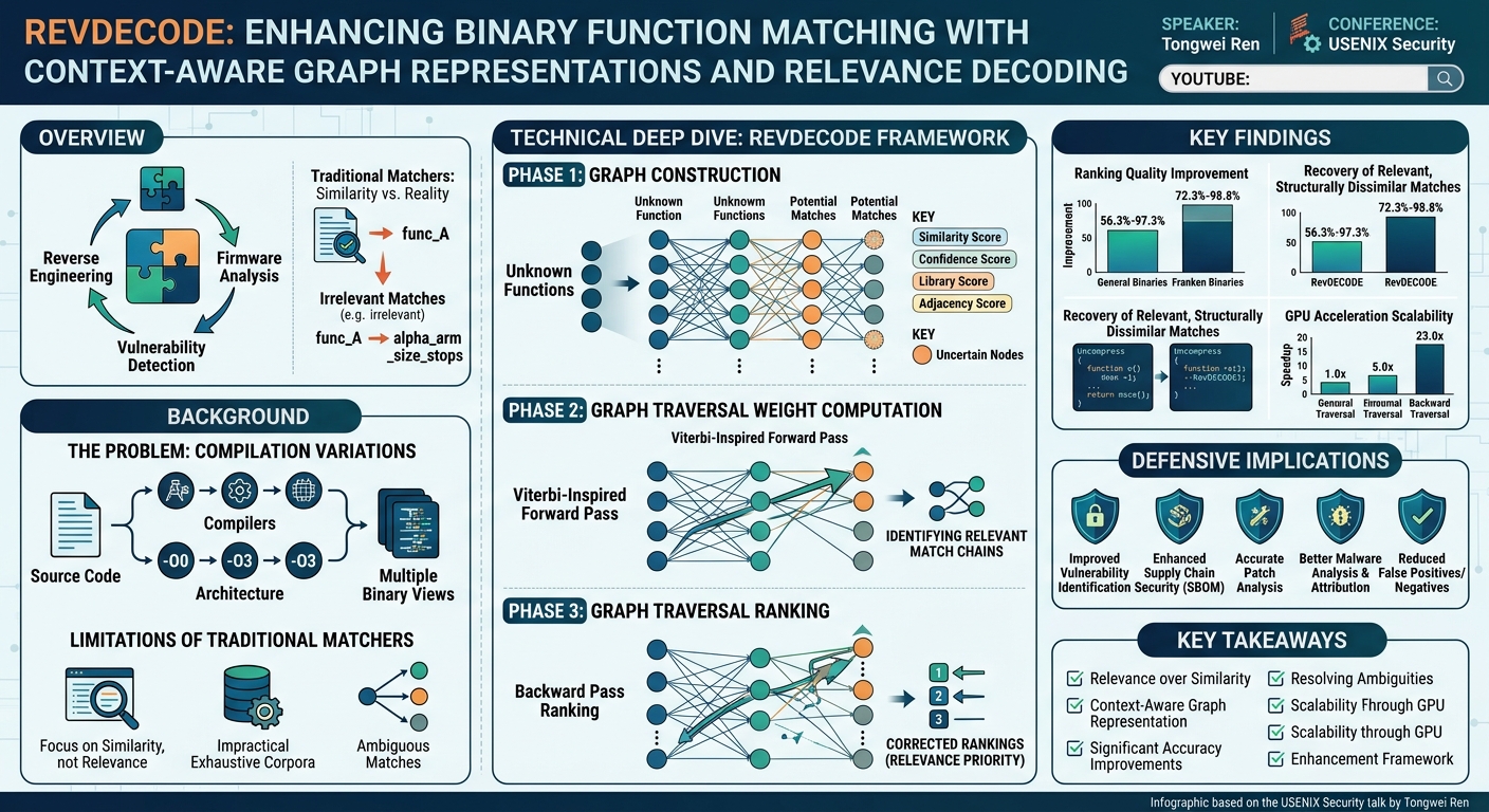 Visual summary for REVDECODE: Enhancing Binary Function Matching with Context-Aware Graph Representations and Relevance Decoding by Tongwei Ren