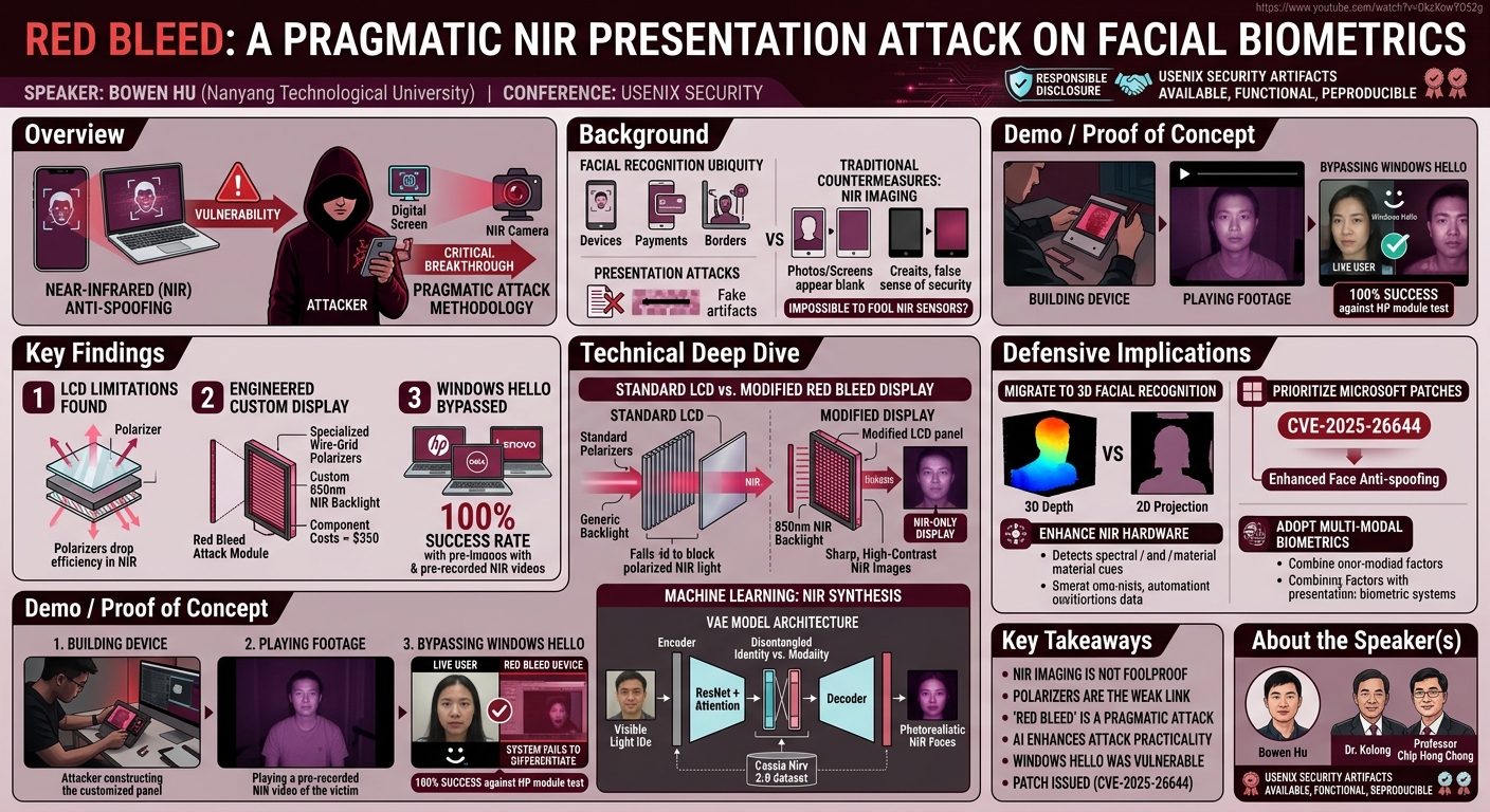 Visual summary for Red Bleed: A Pragmatic Near-Infrared Presentation Attack on Facial Biometric Authentication Systems by Bowen Hu