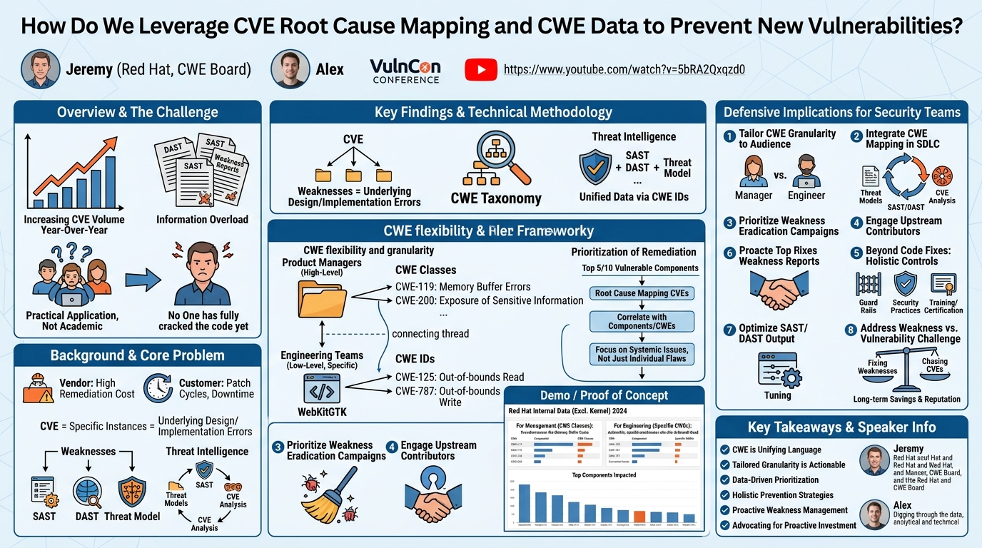 Visual summary for How Do We Leverage CVE Root Cause Mapping and CWE Data to Prevent New Vulnerabilities? by Jeremy, Alex